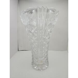 Anna Hutte Bleikristall Frosted Etched Rose Vase Lead Crystal Starburst Fluted